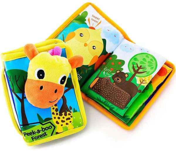 teytoy Baby Cloth Book Pop-Up Squeak Animal Soft Activity Crinkle and Vibrant Pages 3D Learning Books Infant Toddlers Travel Busy Toys - 2 pcs Busy Forest Theme Book for 3-6 Months Babies - Image 3