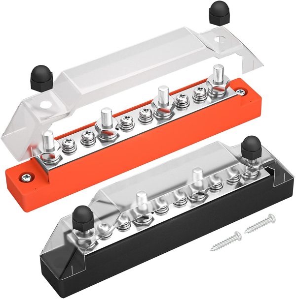 DaierTek Power Distribution Block 4 x M6 Terminal Studs, 6 x M4 Terminal Screws Battery Bus Bar for Car Marine Boat (Pair - Positive & Negative)