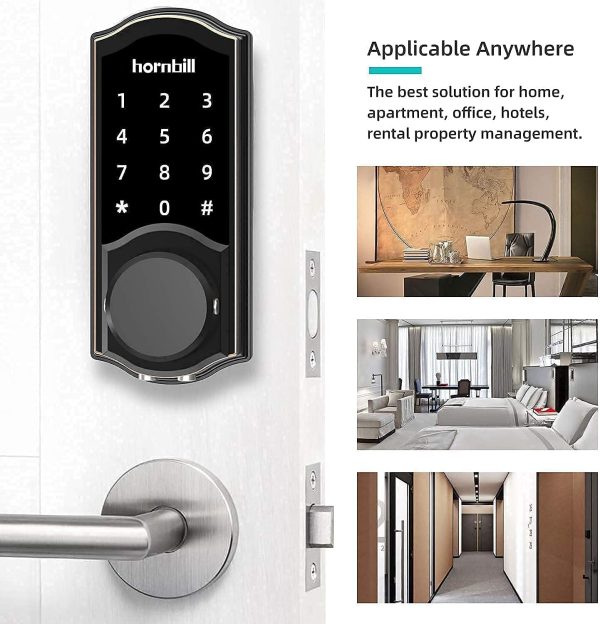 2022 Smart Keyless Entry Door Lock, hornbill Smart Security Deadbolt Lock with WiFi Control, Bluetooth, Digital Touchscreen Keypad Work with APP Auto Lock for Home, Rentals, Office - Image 2