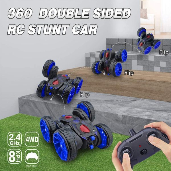 Remote Control Cars, RC Cars 2.4Ghz 8 Mph High Speed RC Stunt Car, All Terrain Off Road 4WD Double Sided 360C Rotation & Flips Car Toy for 4-12 Years Old Boys & Girls - Image 4