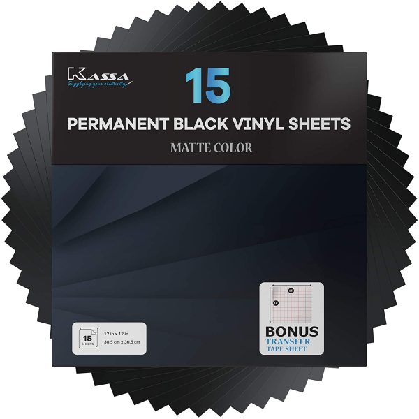 Kassa Permanent Black Vinyl Sheets (15 Pack, 12?? x 12??) - Includes Bonus Transfer Tape - Self Adhesive Craft Outdoor Vinyl Bundle for Cutting Machines - Image 4