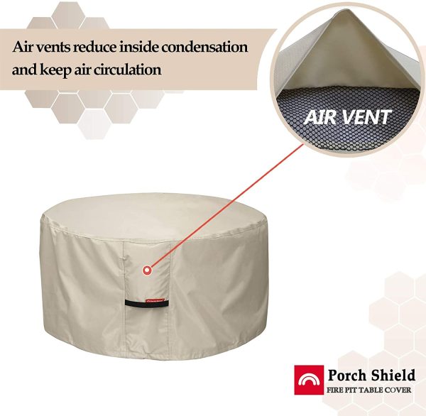 Porch Shield Fire Pit Cover - Waterproof 600D Heavy Duty Round Patio Fire Bowl Cover Beige - 28 inch