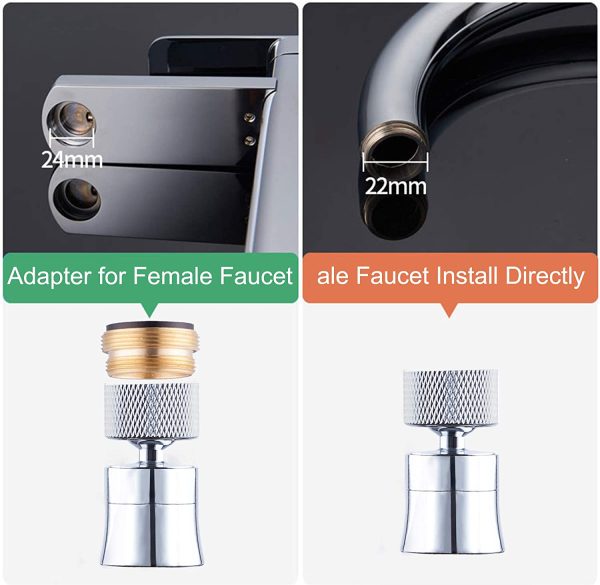 360??Swivel Faucet Aerator,  Kitchen Sink Faucet Aerator Solid Brass Dual function Bubble Stream/Strong Spray Kitchen Faucet Attachment Swivel Sprayer- Polished Chrome/ 1.8GPM - Image 3