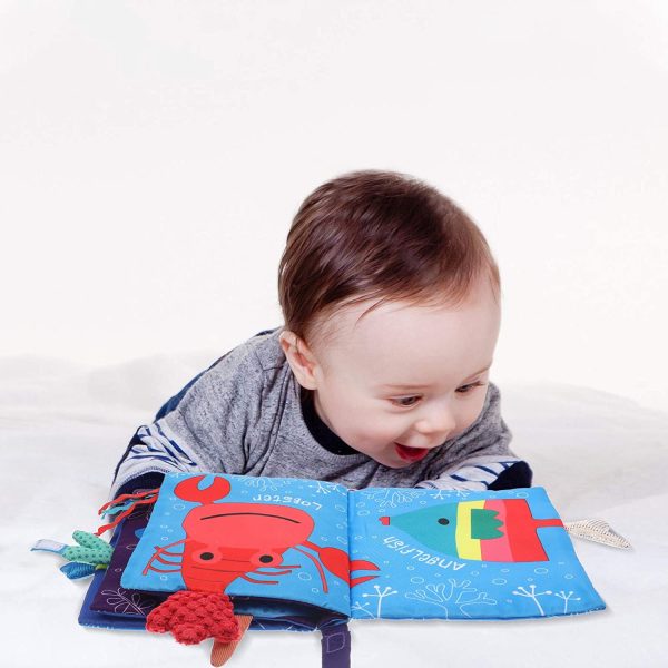 Auidy_6TXD Baby's First Soft Book, Nontoxic Fabric Baby Cloth Books with Rustling Sound for Newborns Infants Toddlers, Sea Style Soft Book - Image 6