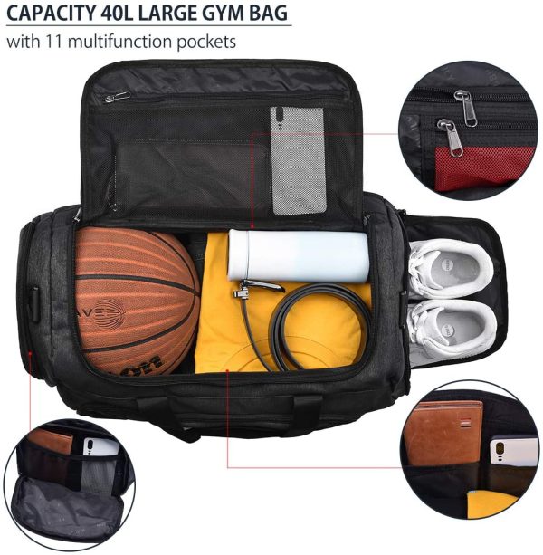 Gym Duffle Bag Waterproof Large Sports Bags Travel Duffel Bags with Shoes Compartment Weekender Overnight Bag Men Women 40L - Image 4