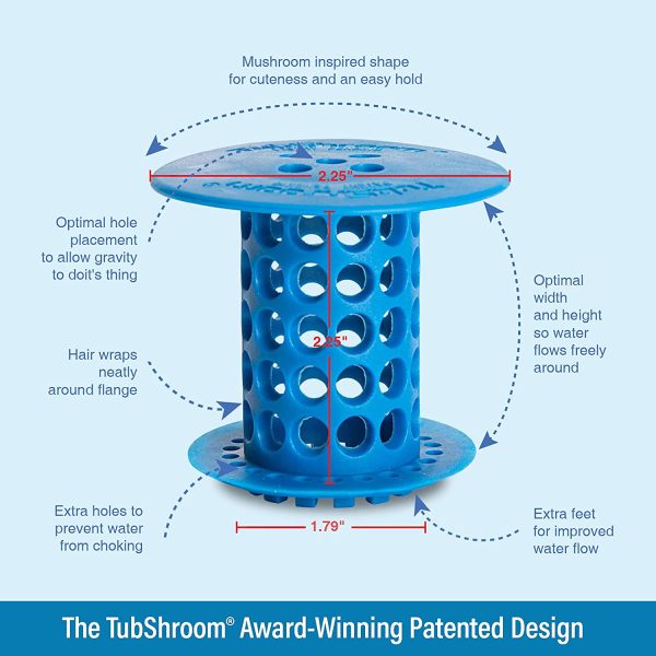 TubShroom TSBLU454 The Revolutionary Tub Drain Protector Hair Catcher/Strainer/Snare, Blue - Image 9