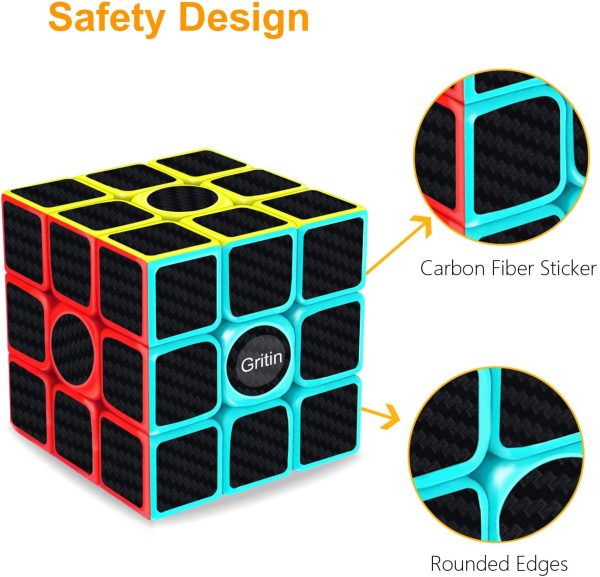 Magic Cube, Gritin 3x3x3 Smooth Speed Cube 3D Puzzles Cube with Vivid Color Carbon Fiber Surface - Ultra Durable and Flexible Easy Turning for Brain - Image 8