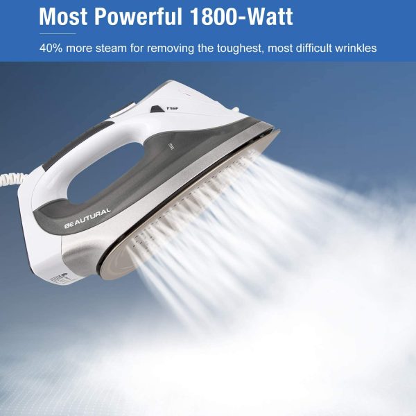 BEAUTURAL 1800-Watt Steam Iron with Digital LCD 9 Presets, Double-Layer Ceramic Coated Soleplate (Grey)