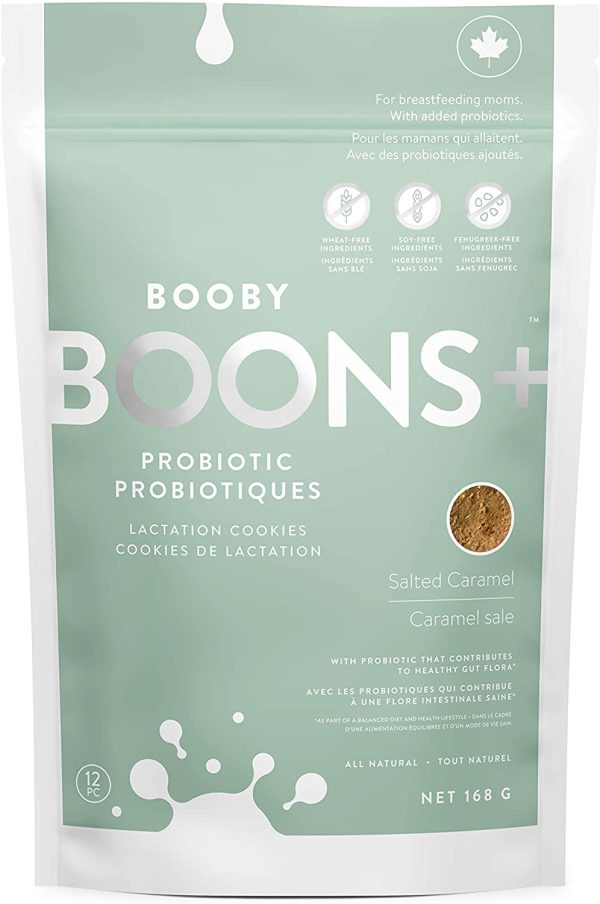 Booby Boons+ Probiotic Lactation Cookies; Salted Caramel Crunch (168g bag). Canada's Award Winning Lactation support with Probiotics. Gluten-Free, Soy-Free, Fenugreek-Free - Image 2