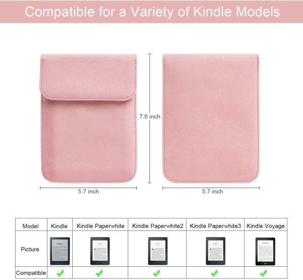 WALNEW 6-Inch Sleeve for Kobo Clara HD/Kobo NIA/Kobo Aura/Kindle 10th Gen 2019/Kindle Paperwhite 10th Gen 2018, Protective Pouch Case Bag for Kindle Voyage/Old version 6?? Kindle or Kindle Paperwhite, Pink - Image 8