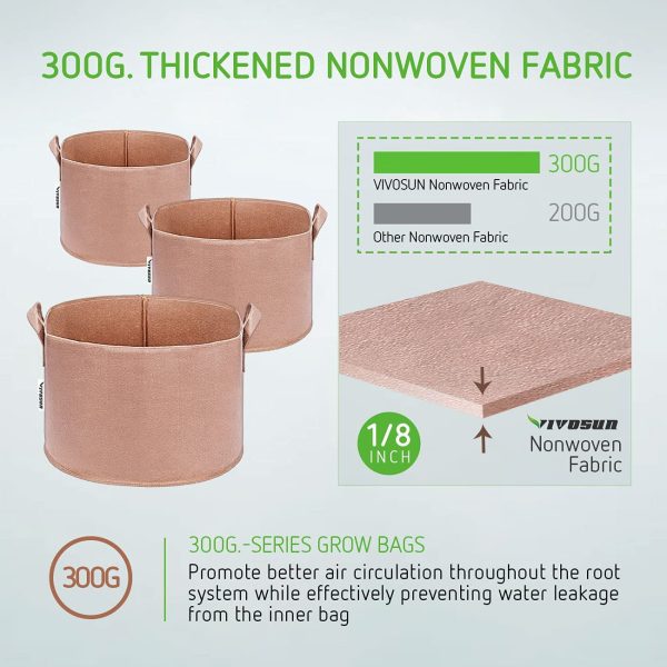 VIVOSUN 5-Pack 1 Gallons Grow Bags Heavy Duty Thickened Nonwoven Fabric Pots with Strap Handles Tan - Image 7