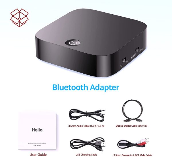 Bluetooth 5.0 Wireless Audio Adapter, aptX Low Latency, 3.5mm Transmitter & Receiver, AUX SPDIF in/Out Dual Link Music Streaming(for TV/Headphones/PC/Home Stereo/Car/Nintendo Switch/Speakers)