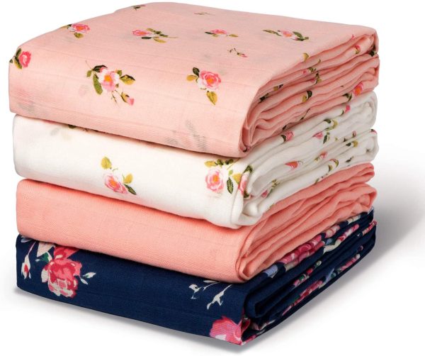 Momcozy Muslin Swaddle Blanket Baby Girl Newborn, 4 Pack Large Wrap Swaddle Blankets Soft Silky Breathable (70% Bamboo + 30% Cotton), Receiving Blanket, Floral Design - Image 8