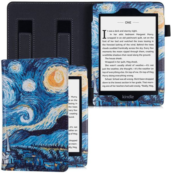 BOZHUORUI Handheld Case for 6" Kindle Paperwhite (Fits 10th Generation 2018 and All Paperwhite Prior to 2018) - PU Leather Protective Cover with Two Hand Straps & Auto Sleep/Wake (Starry Sky) - Image 4