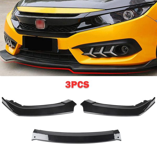 3pcs Front Bumper Lip Splitter Black Trim Protection Splitter Spoiler Compatible with Civic 2016 2017 2018 - Image 6