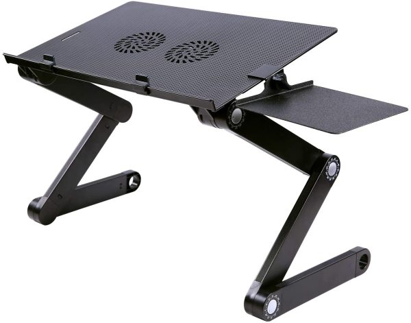 Adjustable Vented Laptop Table Computer Desk Portable Bed Tray Book Stand Multifuctional & Ergonomics Design Dual Layer Tabletop with Cooling Fan (Black) - Image 4