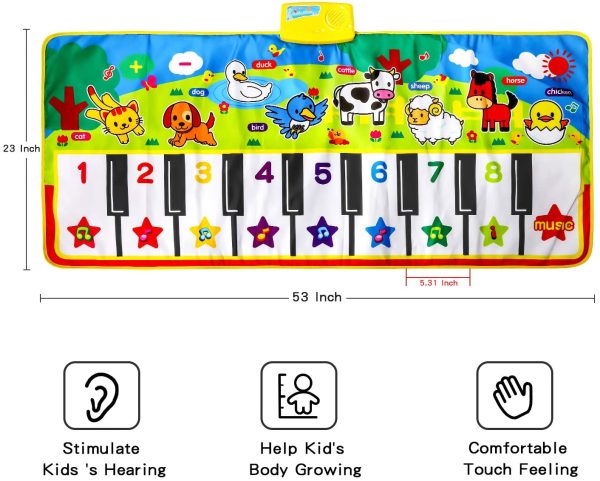 M SANMERSEN Piano Mat for Kids, Kids Music Mat with Animal Sounds Touch Play Blanket Keyboard Playmat 53" x 23" Musical Mats Educational Dance Mat Musical Toys for Boys Girls - Image 6