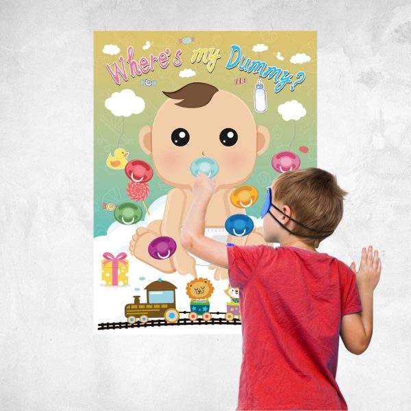 KUUQA Baby Shower Decorations Pin The Dummy on The Baby Game with Pcs Pacifier Stickers for Baby Shower Party Games, Baby Shower Party Supplies