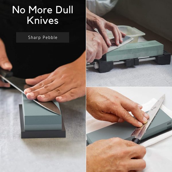 Sharp Pebble Premium Whetstone Sharpening Stone 2 Side Grit 400/1000-Whetstone Knife Sharpener with Flattening Stone & Nonslip Rubber Base