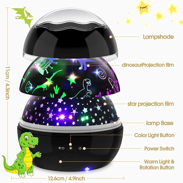 1-12 Year Old Boy Gifts,Margotii Dinosaur Toys for Kids Star Lamp Sensory Toys for Autism 1-12 Year Old Boy Easter Gift for Kids Ideas (Black) - Image 2