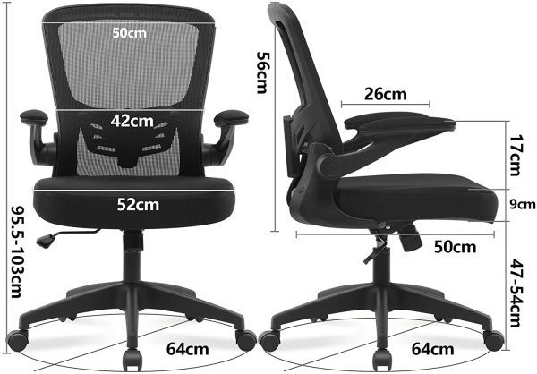 Office Chair,  Ergonomic Desk Chair with Adjustable Height Lumbar Support and Computer Chair with Wheels and Flip-up Arms, Swivel Task Chair, Adjustable Height Home Gaming Chair (Black, 9058) - Image 6