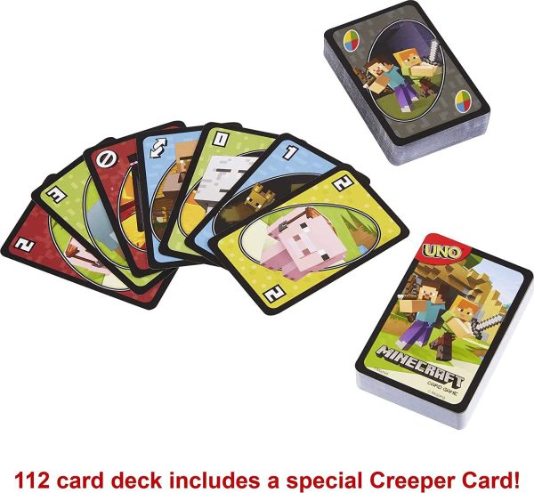 UNO Minecraft Card Game Videogame-Themed Collectors Deck 112 Cards with Character Images, Gift for Fans Ages 7 Years Old & Up - Image 3