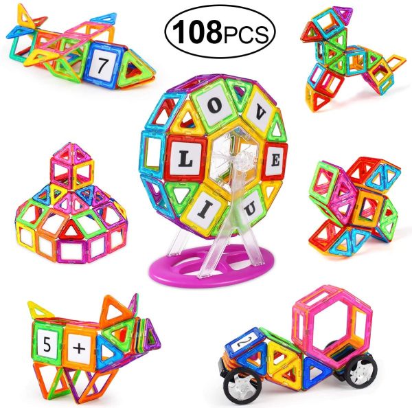 Tomons 108 PCS Magnetic Building Blocks Magnetic Tiles for Kids, Magnetic Blocks Stacking Blocks Set with Car - Image 6