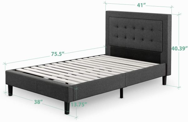 Zinus Upholstered Button Tufted Premium Platform Bed with less than 3 Inch spacing Wooden Slat Support, Twin