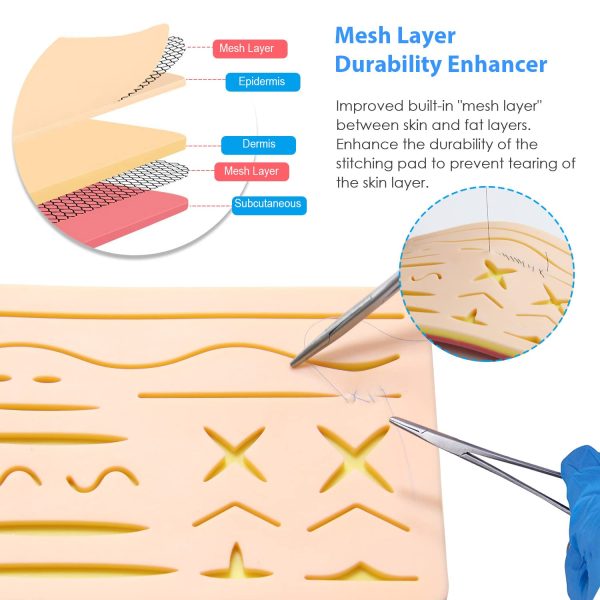 Suture Practice Kit for Suture Training, Including Silicone Suture Pad with 17 Pre-Cut Wounds, Suture Tool kit, Suture Thread and Needle - Image 2