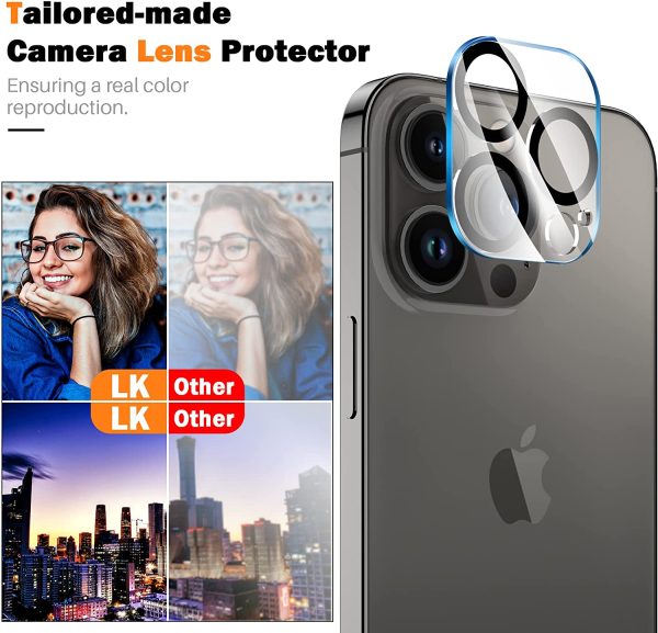 LK 3 Pack Tempered Glass Screen Protector Compatible with iPhone 13 Pro Max with 3 Pack Camera Lens Protector, Easy Installation, Anti Scratch, Ultra Thin, Work with Most Case, 9H Hardness - Image 6