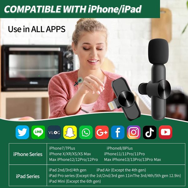 Wireless Lavalier Microphone for iPhone iPad, Cordless Plug-Play Lapel Mic 2.4Ghz Mini for TikTok YouTube Live Stream Video Recording - Noise Reduction, Auto Sync, No App & Bluetooth Required - Image 7