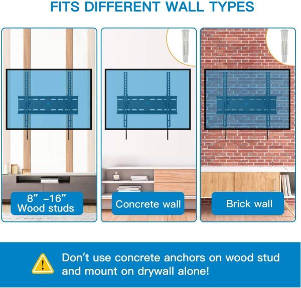 Tilting TV Wall Mount Bracket Low Profile for Most 23-55 Inch LED, LCD, OLED, Plasma Flat Screen TVs with VESA up to 115lbs 400x400mm - Bonus 3 Cable Ties by