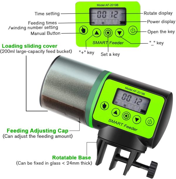 BlueFire Automatic Fish Feeder Timer Feeder for Fish Moisture-Proof Fish Food Dispenser Auto Fish Feeder Turtle Feeder with LCD Display for Aquarium or Fish Tank