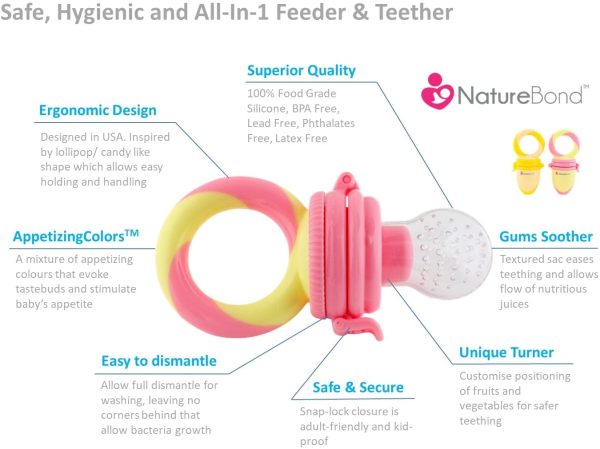 NatureBond Baby Food Feeder/Fruit Feeder Pacifier (2 Pack) - Infant Teething Toy Teether | Includes Additional Silicone Sacs - Image 5