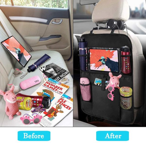 2Pack Car Back Seat Organizer,Washable Multi Purpose Kick Mats Car Seat Back Protector,Multi-Pocket Storage for Toy/Bottles/Umbrella/10" iPad - Image 5