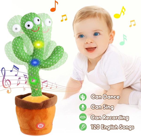 Kids Dancing Talking Cactus Toys for Baby Boys and Girls, Talking Sunny Cactus Toy Electronic Plush Toy Singing, Record & Repeating What You Say with 120 English Songs and LED Lighting for Home Decor - Image 7