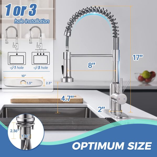 Kitchen Faucets?? Brushed Nickel Pull-Out Sprayer Kitchen Sink Faucets, Stainless Steel Faucet for Kitchen Sink with Deck Plate-Upgraded New Sprayer - Image 8