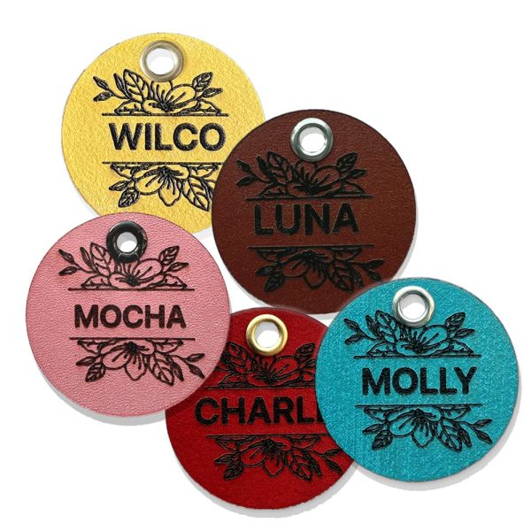 Wilco Supply Company - Custom Floral Themed Handcrafted Leather Pet Identification Tag for a Stylish, Durable and SILENT Alternative to Traditional Metal Dog Tags - Made in Canada - Image 5