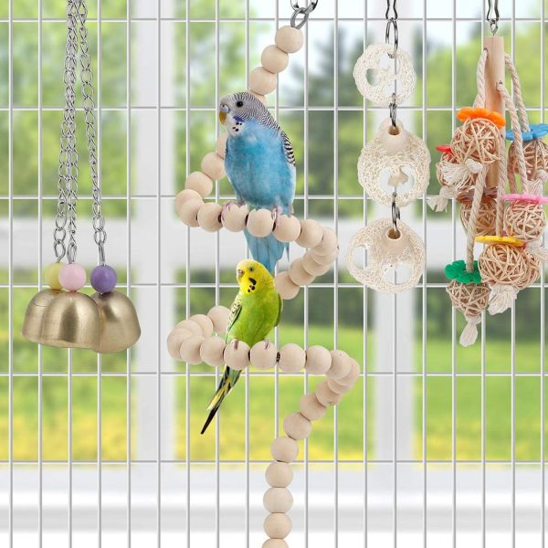 Bird Parakeet Toy Bird Cage Hammock Bird Perch Natural Coconut Hideaway with Ladder Swing Chewing Hanging Bell Toy with Mirror for Parrots,Parakeet,Conure,Cockatiel,Budgerigar,Love Birds,Mynah,Finches - Image 4