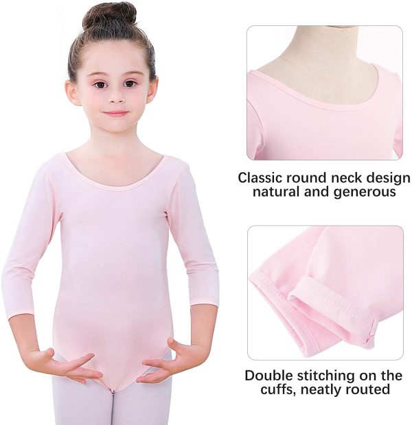 Soudittur Girls Leotard Ballet Dance Team Basic 3/4 Long Sleeve Mesh Back Cotton Bodysuit Dancewear for Teens - Image 2