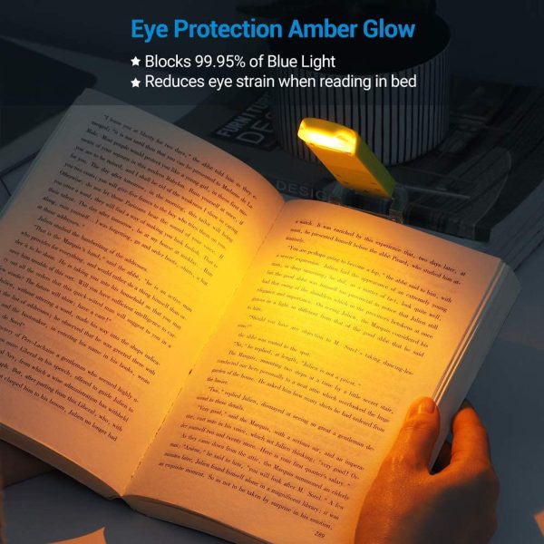 Amber Book Reading Light, USB Rechargeable Book Light for Reading in Bed, Blue Light Blocking, Amber + Warm White, LED Clip On Book Lights for Kids, Bookworms, Green - Image 4