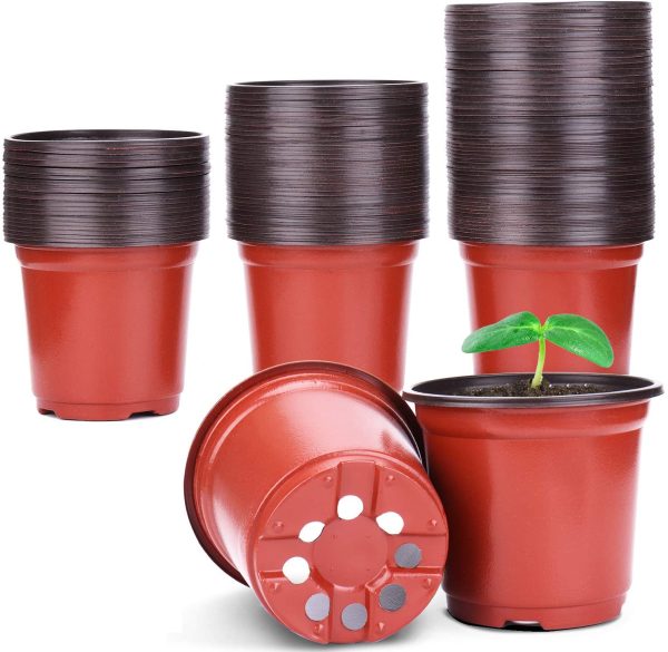 Nursery Pots, PEYOU 100 Pack 4" Plastic Plant Pots, Plant Flower Seedling Pots, Reusable Seed Starting Pots for Seedlings Transplanting Small Plants Growing - Image 2