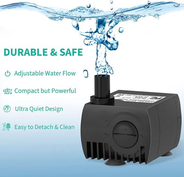 80 GPH Submersible Water Pump 4W Quiet Pump with 6ft Power Cord for Fountain Aquarium Fish Tank