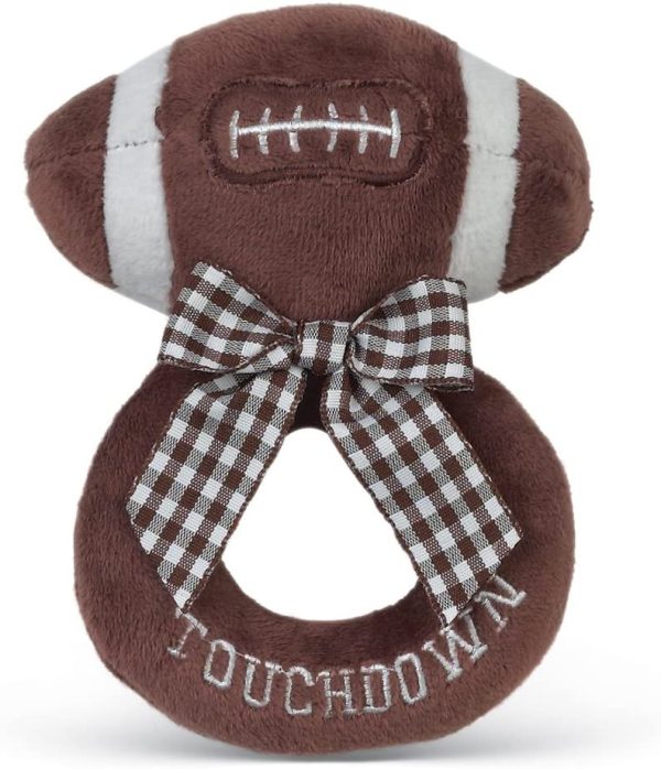 Bearington Baby Touchdown Plush Stuffed Animal Football Soft Ring Rattle, 5.5"