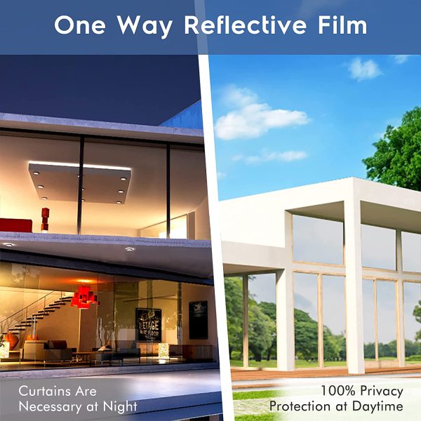 Rabbitgoo One Way Mirror Window Film, Windows Tint Anti Blocking Film Glass Covering for Home Office, Daytime Privacy Protecting Reflective Heat Control Door Sticker for House, 17.0 x 78.7 inches( 43 X 200cm), Silver - Image 6