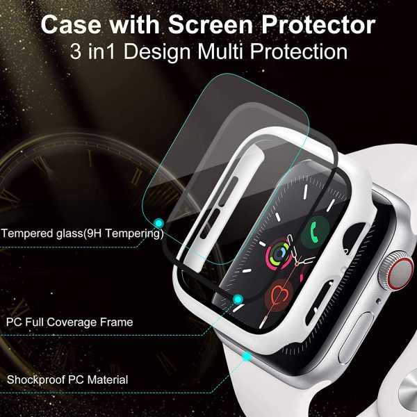 ZEBRE 4-Pack Screen Protector Compatible with Apple Watch SE/Series 6 / Series 5 / Series 4, Hard PC Tempered Glass Protective Case Cover Compatible with iWatch Series SE/6/5/4 (40mm, Black/White/Pink/Clear) - Image 7