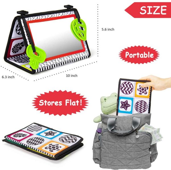 Tummy Time Baby Mirror Floor Mirror Flip Foldable Unbreakable with High Contrast Patterns and Teether Car Seat Mirror for Newborn Infants Discovery Baby Toys - Image 6