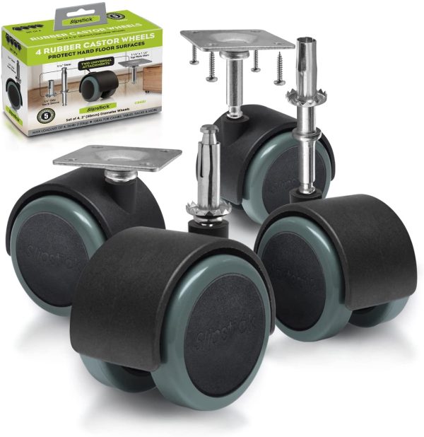 CB681 50mm (2 Inch) Floor Protector Rubber Caster Wheels (Set of 4) 5/16 Inch Stem or Top Plate Mounting Options - Black/Gray - Image 5