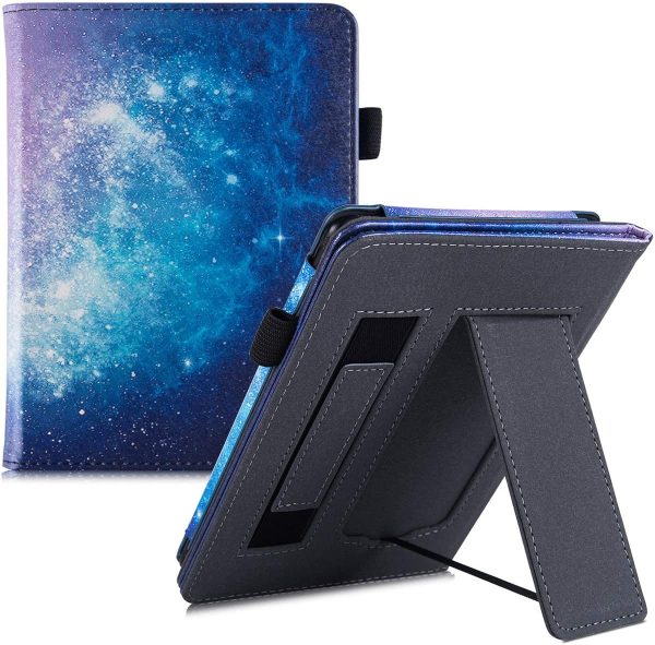 BOZHUORUI Stand Case for 6" Kindle Paperwhite (10th Generation 2018 and All Paperwhite eReader Prior to 2018) - PU Leather Protective Cover with Hand Strap and Auto Sleep/Wake (Galaxy)