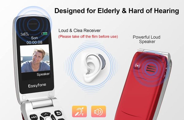 Prime-A1 Pro 4G LTE Unlocked Senior Flip Mobile Phone, Easy-to-Use Cell Phone for Elderly with SOS Button, GPS, Hearing Aid Compatible and Charging Dock, IC/FCC Certified (Red)